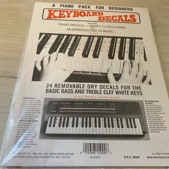 1988 Educational Keyboard Decals Sealed Vintage Music Accessory Kids Beginners - Picture 4 of 4